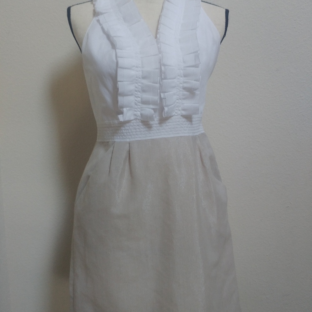 Ann Taylor Loft White & Beige Sparkle Sheath Dress